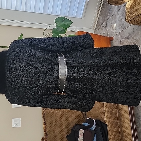 VINTAGE REAL FUR PERSIAN LAMB FOX FUR COLLAR LINED COAT EUC - Picture 6 of 15